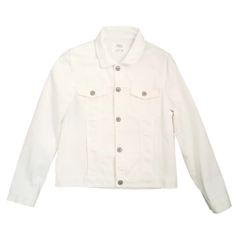 ZARA Kids White Denim Jacket – Button Front Trucker Style, Size 13/14